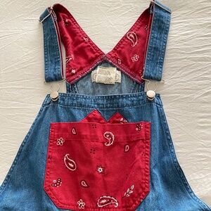 Mandal Bay, Bandanna, 100% Cotton, Denim Overalls, Red/White/Black/Denim, Large